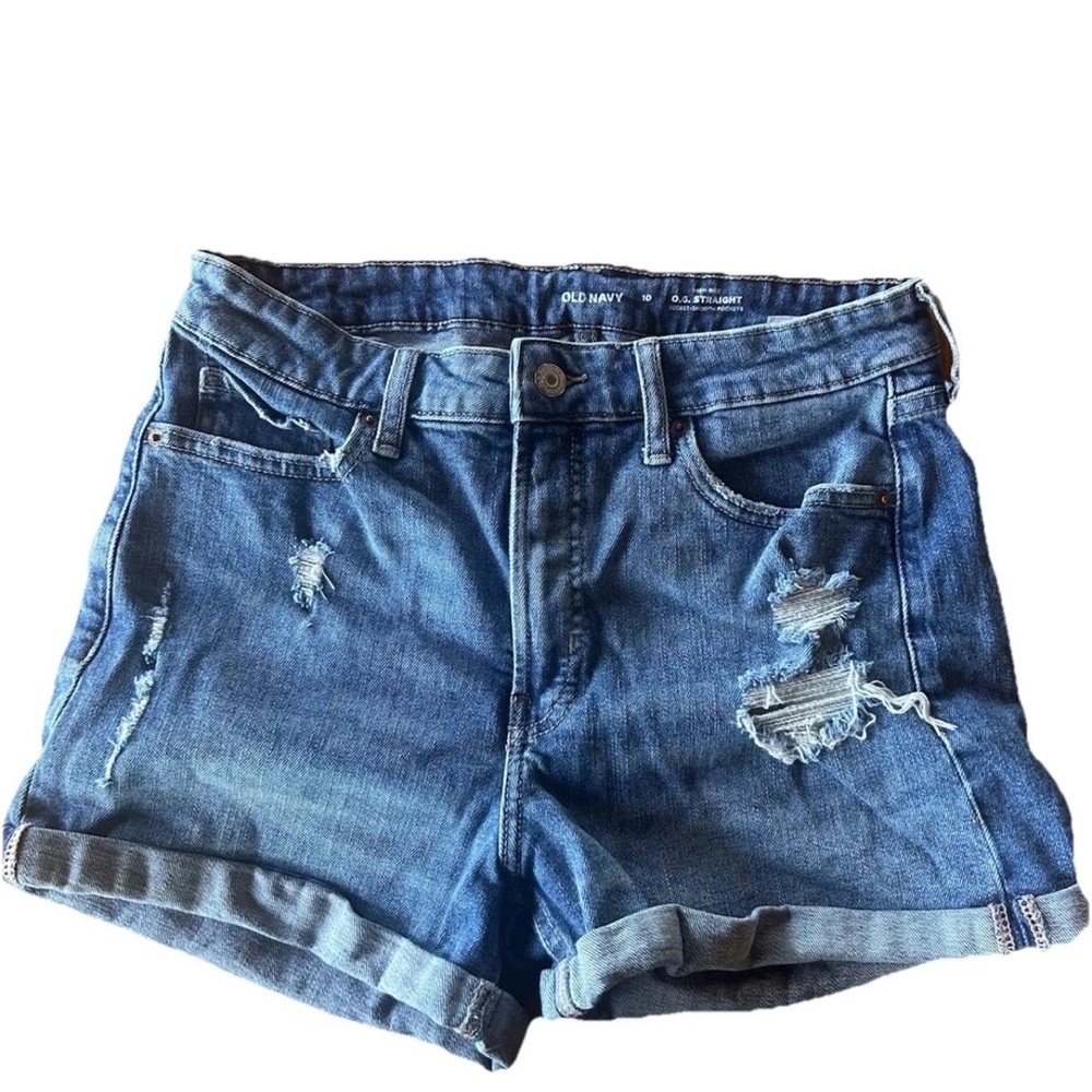 Old Navy Mom Shorts Distressed Med Wash Jean Shorts 10 High Rise Western Cowgirl